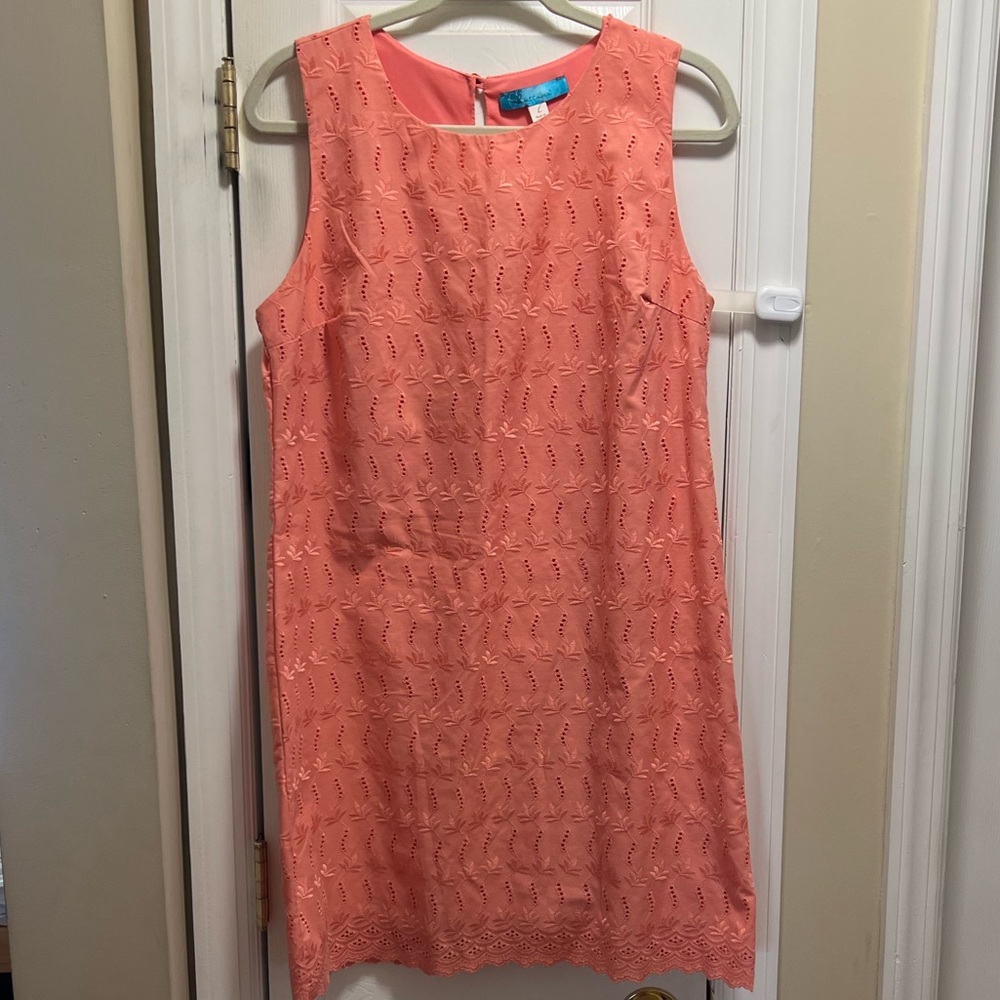 Buttons Coral Broderie Sleeveless Shift Dress L